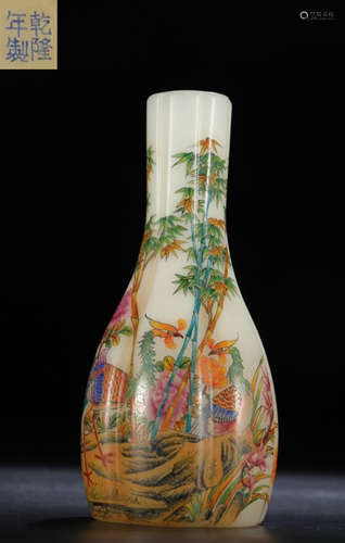 GLASS PHOENIX PEONY PATTERN VASE