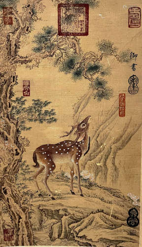 A Chinese Pine&Deer Painting, Emperor Qian Long Mark