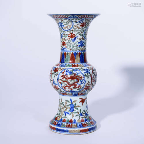 A Blue&White Famille Verte Dragon Pattern Porcelain Beaker V...