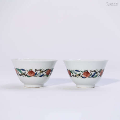A Pair Of Famille Verte Peach Pattern Porcelain Tea Ware