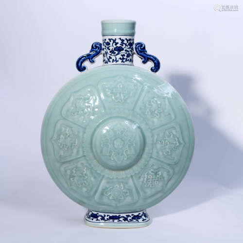 A Geladon-glazed Eight Treasures Pattern Porcelain Vase