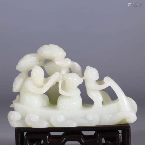 A White Hetian Jade Carved Figures Ornament