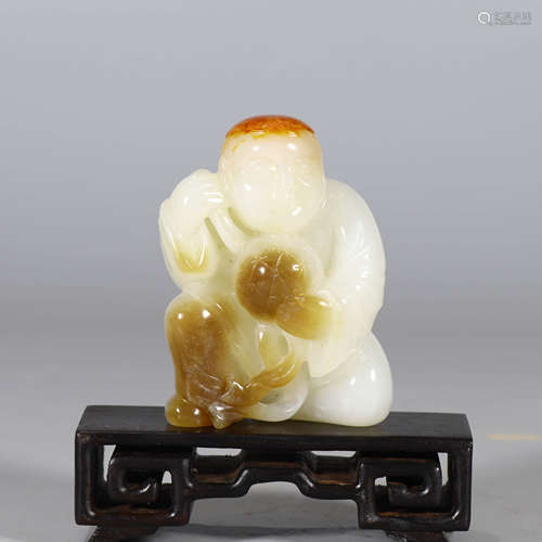 A White Hetian Jade Carved Boy Ornament