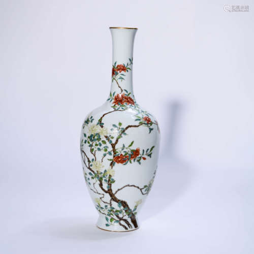 A Famille Rose Floral Porcelain Vase