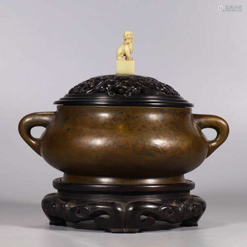 A Double-eared Bronze Incense Burner with Standing