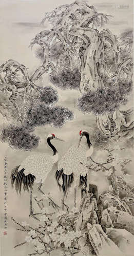 A Chinese Pine&crane Painting, Chen Zhifo Mark