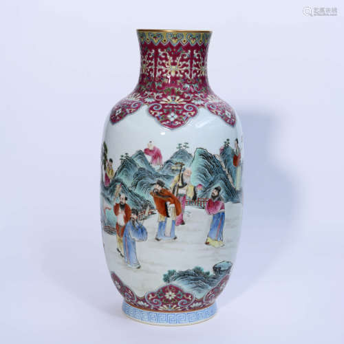 A Famille Rose Immortal Figures Porcelain Lantern-shaped Vas...