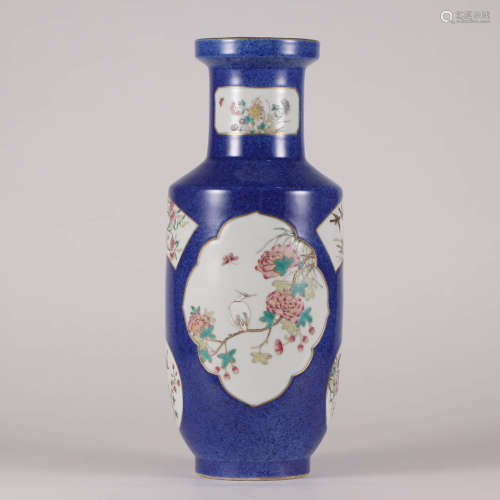 A Blue-glazedd Flower&Bird Pattern Porcelain Vase