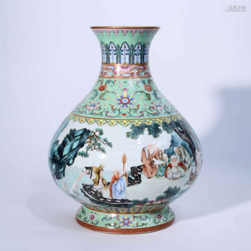 A Famille Rose Arhat Figures Painted Porcelain Zun