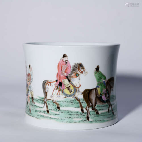 A Famille Rose Figures Porcelain Brush Pot