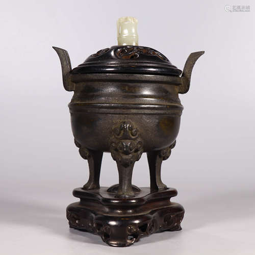 A Double-eared Bronze Tripod Incense Burner