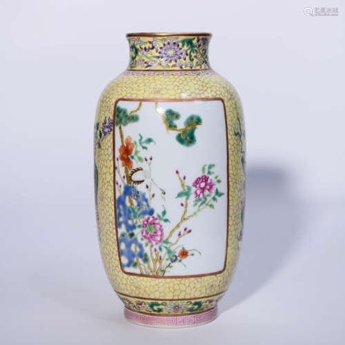 A Famille Rose Floral Porcelain Lantern-shaped Vase