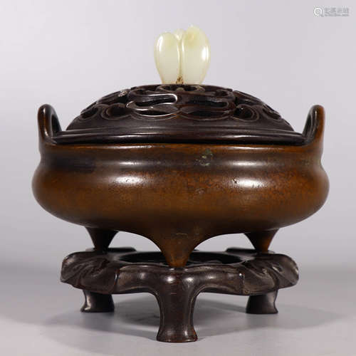 A Tripod Bronze Incense Burner with Stand