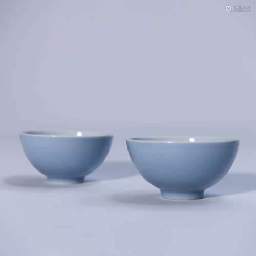 A Pair Of Sky-blue-glazed Porcelain Tea Ware