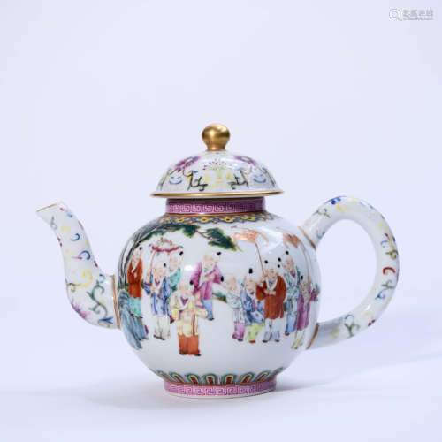 A Famille Rose Figures Porcelain Tea Pot