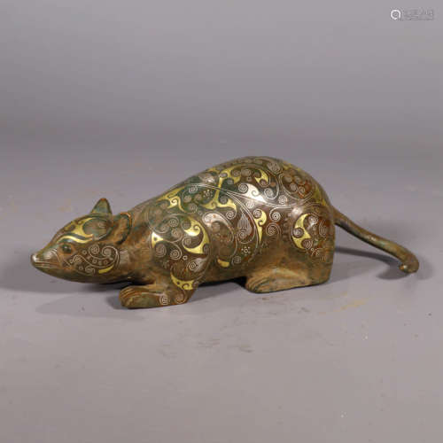 A Gold and Silver Inlaying Bronze Treasure Mouse Ornament