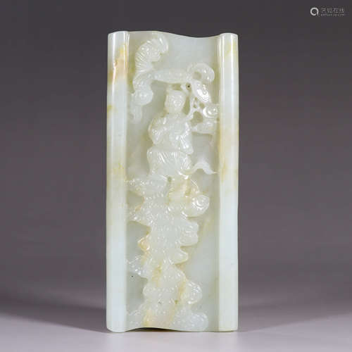 A Figures Carved White Hetian Jade Arm Rest