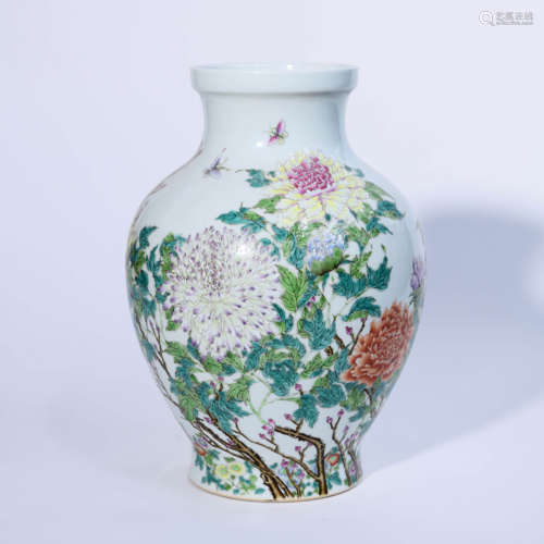 A Famille Rose Floral Porcelain Jar