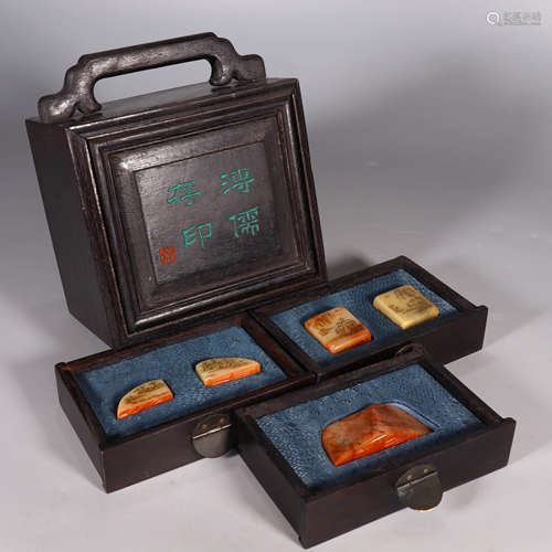 A Set of 5 Pieces Landscape Pattern Shoushan Stone Inscribed...