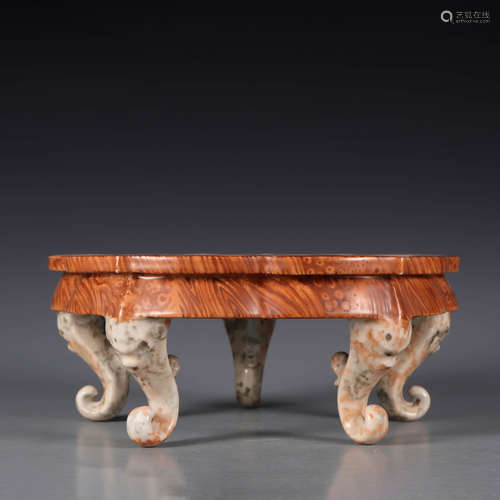 A Wood Grain-glazed Dragon Pattern Porcelain Five Legged Tra...