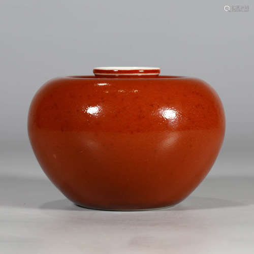 A Red-glazed Porcelain Apple-shaped Zun