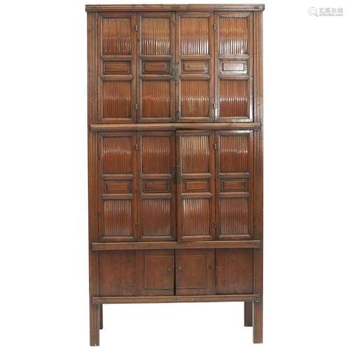 Chinese Bamboo And Cypress Wood Cabinet Qing