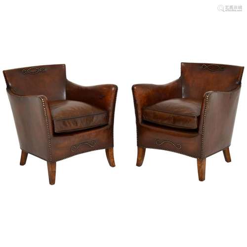 Brown Leather ArmChair Pair Swedish