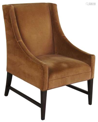 Velvet And Wood Swoop Arm Chair Sofa