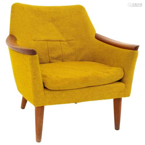 Teak Wood And Fabric Lounge Chair