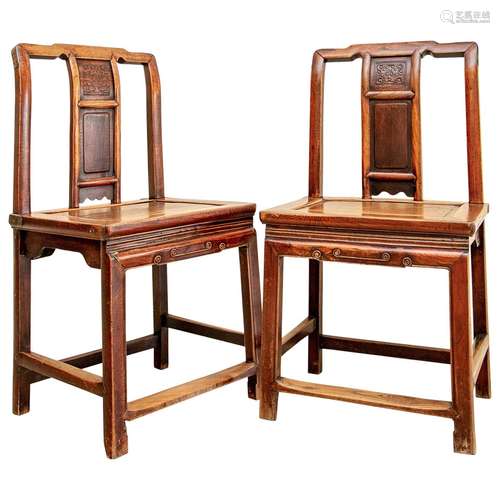 Chinese Huanghuali Wood Side Chair Pair Qing