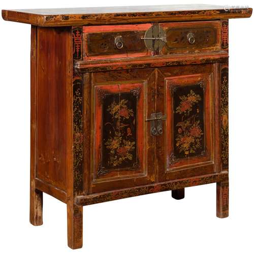 Chinese Lacquer Wood Painted Cabinet Qing