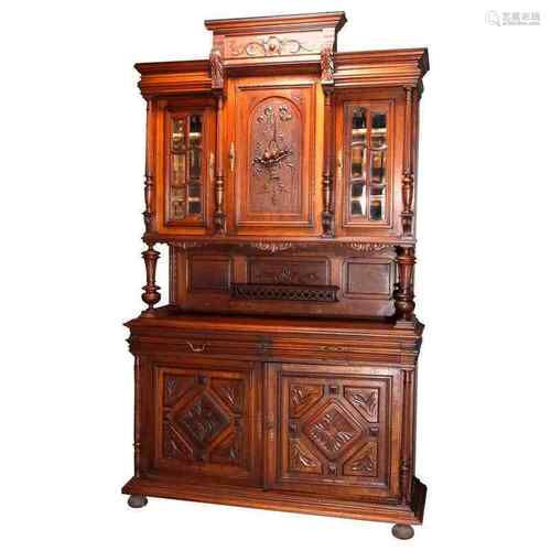 Walnut Wood And Glass Cupboard Louis XVI