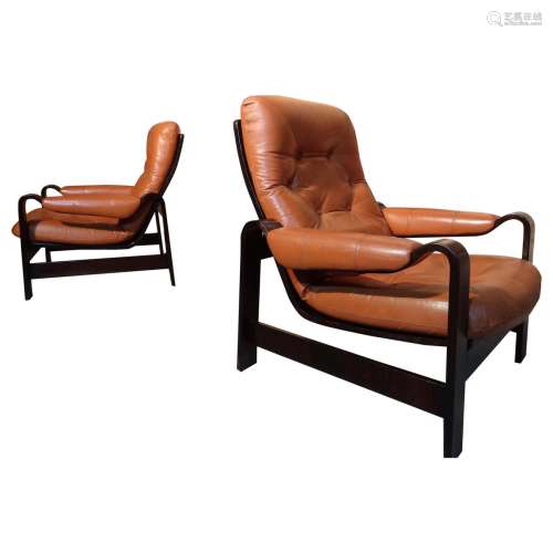 Bentwood And Leather Club Chair Pair