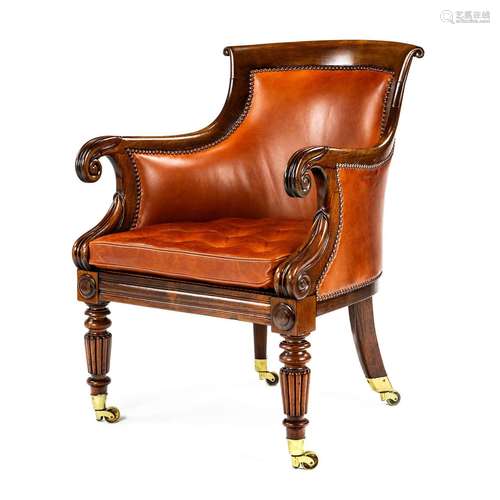 Mahogany Wood And Leather ArmChair William IV