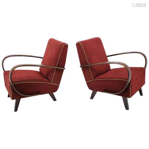 Lacquer Wood And Fabric Lounge Chair Pair