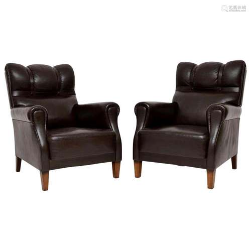 Black Leather ArmChair Pair Swedish