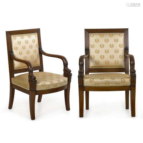 Mahogany And Fabric ArmChair Pair