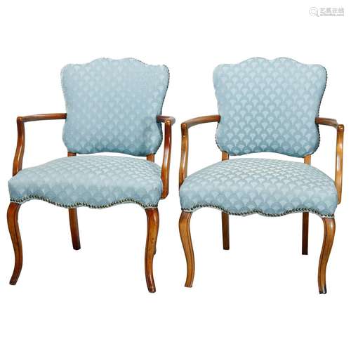 Walnut Wood And Upholstery ArmChair Pair