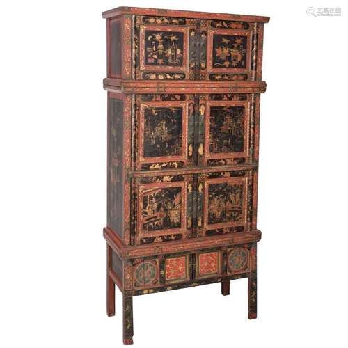 Chinese Lacquer Wood Painted Chest Qing