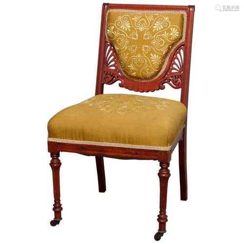 Walnut Wood And Upholstered Side Chair American