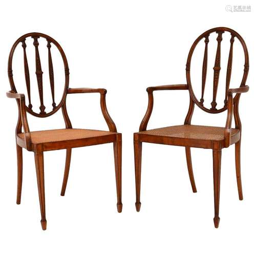 Satin Wood And Cane ArmChair Pair English