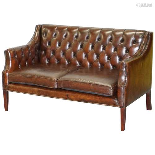 Walnut Wood And Leather Sofa English