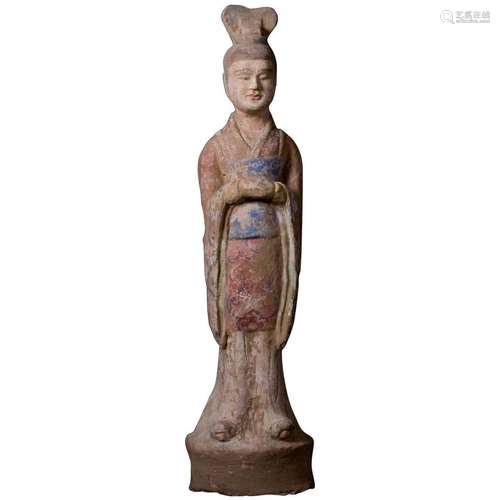 Chinese Pottery Painted Lady Figure,