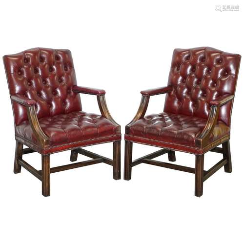 Mahogany Wood And Leather ArmChair Pair