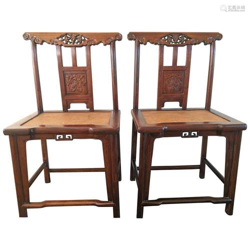 Chinese Rosewood Side Chair Pair Qing