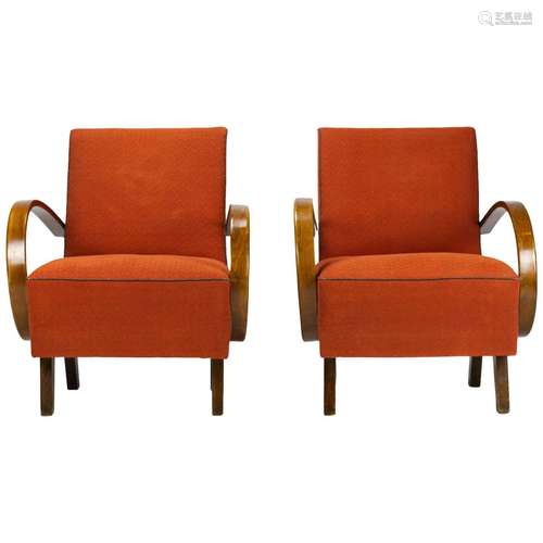 Bent Wood And Upholstery Lounge Chair Pair