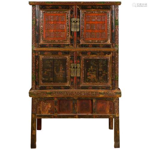 Chinese Lacquer Wood Cabinet Qing