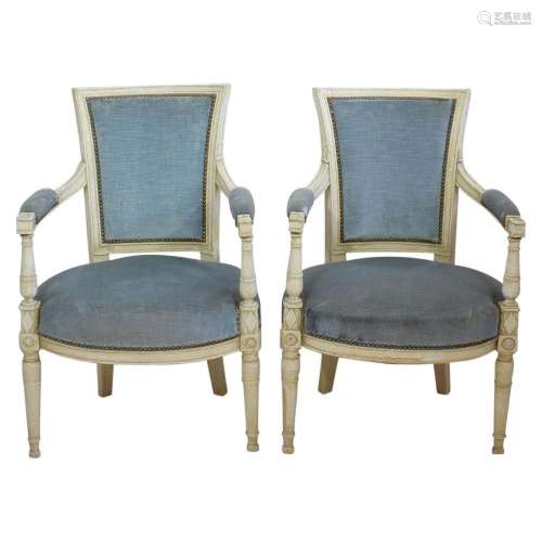 Wood Painted ArmChair Pair French