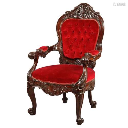 Mahogany Wood And Velvet ArmChair English