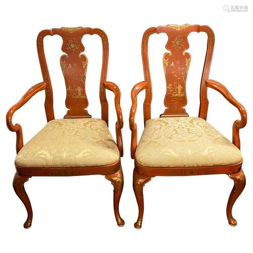 Walnut Wood Gilt And Upholstery ArmChair Pair